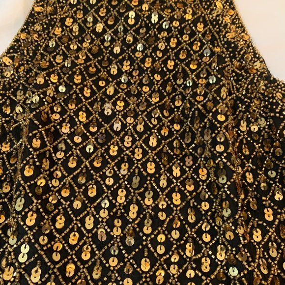 Vintage Mark & John by Gopal Black and Gold Sequin/Beaded Halter Top Size L - Picture 6 of 15